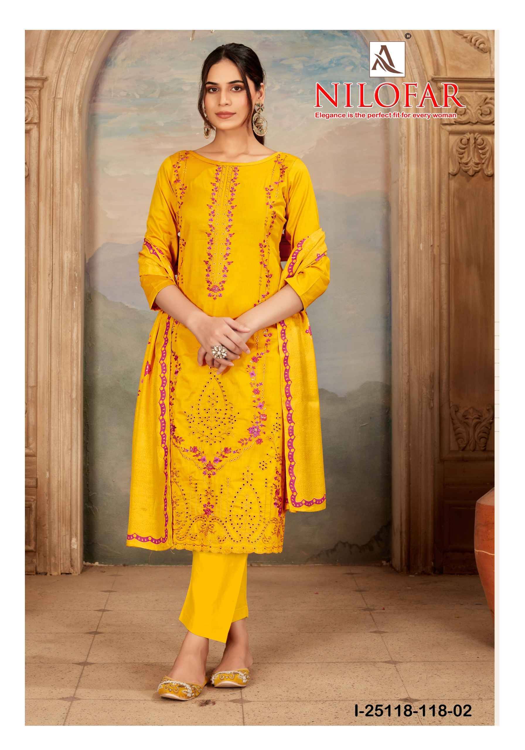NILOFAR 118 Series By Alok Pakistani Stylish Beautiful Colourful Printed & Embroidered Party Wear & Occasional Wear Pure cotton Dresses At Wholesale Price
